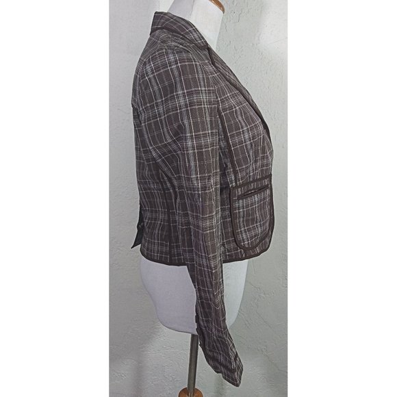 BCBG Max Azria Blazer Medium Plaid Button Down Jennifer Cropped Jacket - Picture 2 of 5